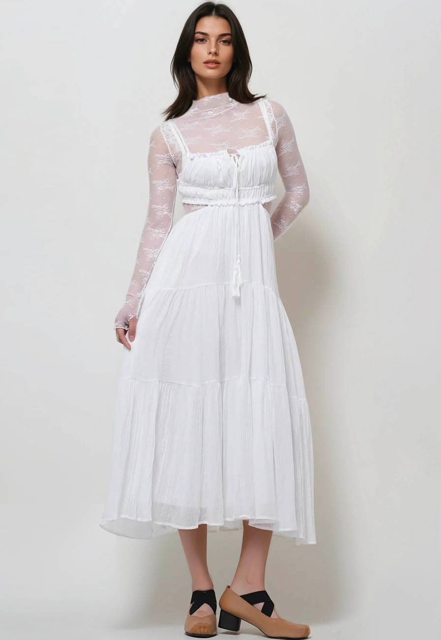 Layering Floral Lace See Through Mesh Top White