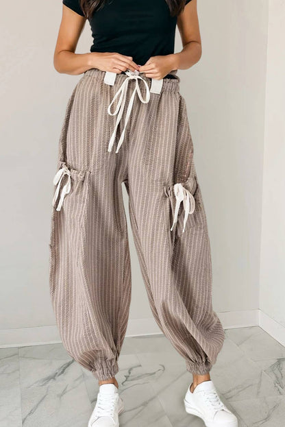 Stripe Drawstring Pocket Lantern Pants