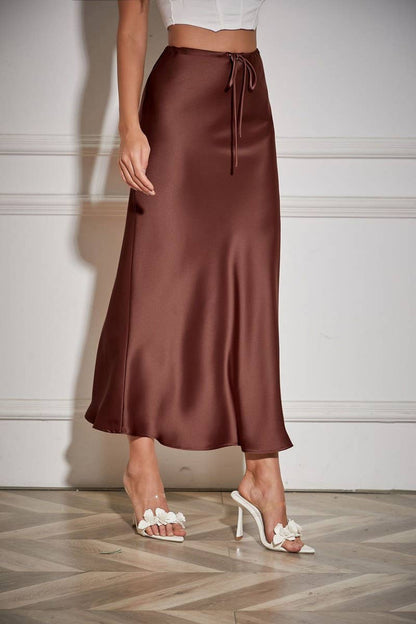 SATIN HIGH WAIST DRAWSTRING SKIRT