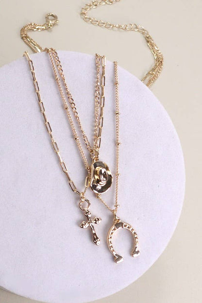 TRIO LAYER CROSS CHARM NECKLACE