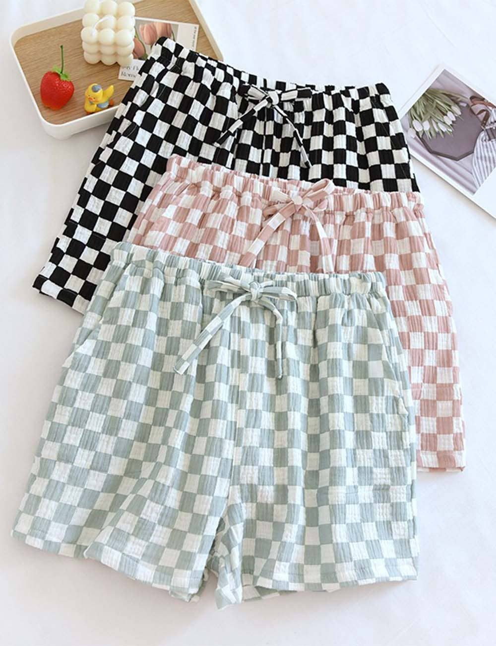 Checked Drawstring Loungewear Shorts
