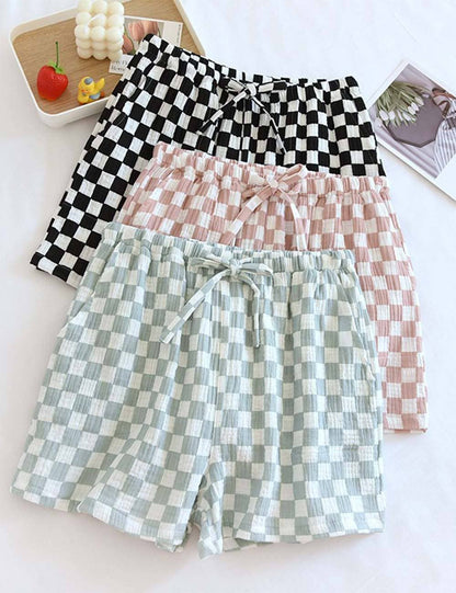 Checked Drawstring Loungewear Shorts