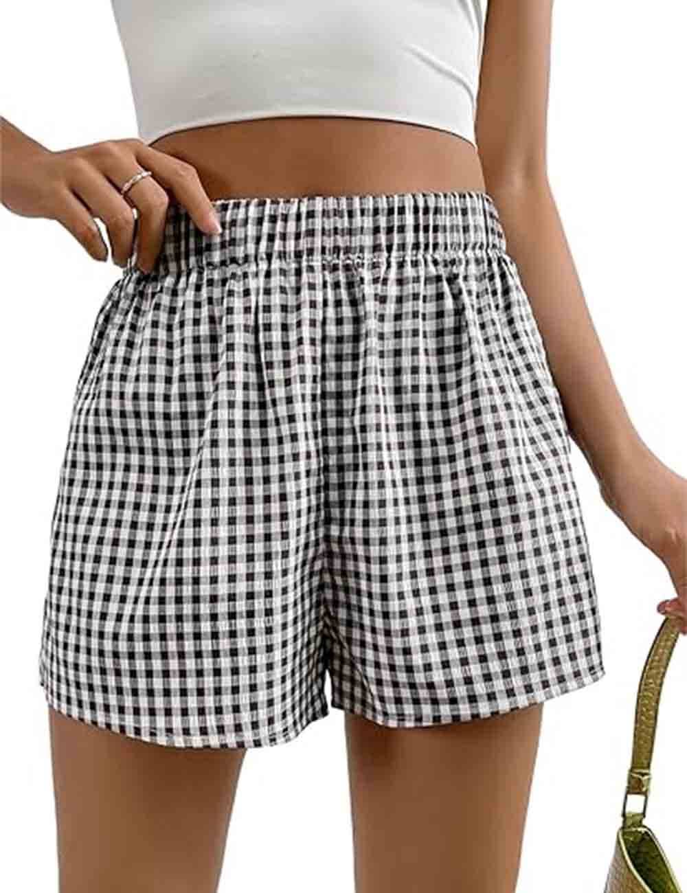 Ladies Color Block Checked Shorts