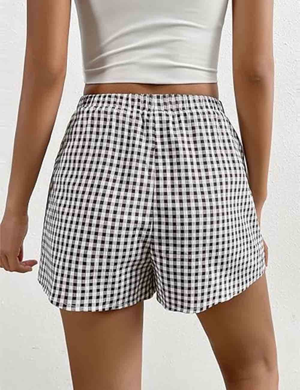 Ladies Color Block Checked Shorts