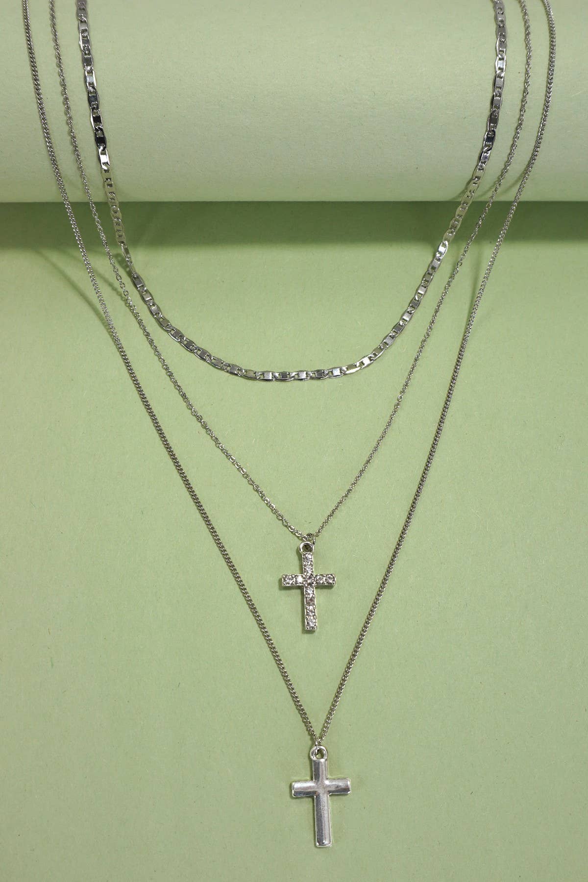 MULTI LAYER DOUBLE CROSS RHINESTONE NECKLACE