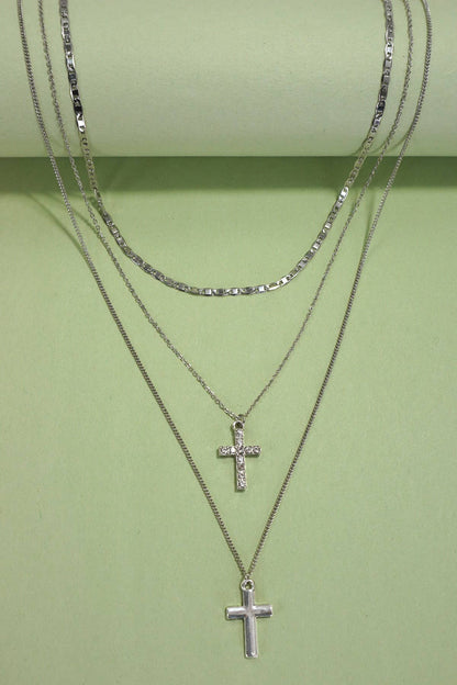 MULTI LAYER DOUBLE CROSS RHINESTONE NECKLACE