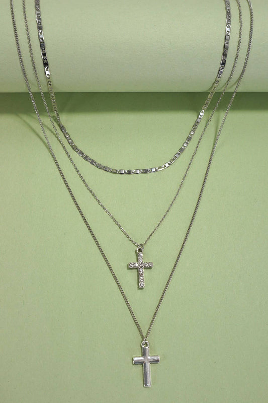 MULTI LAYER DOUBLE CROSS RHINESTONE NECKLACE