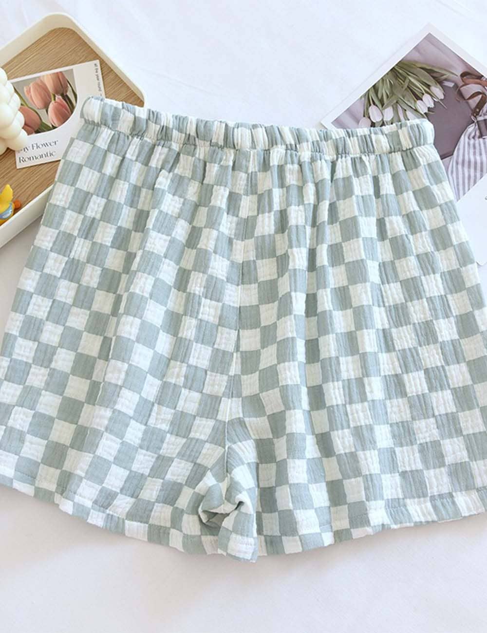 Checked Drawstring Loungewear Shorts