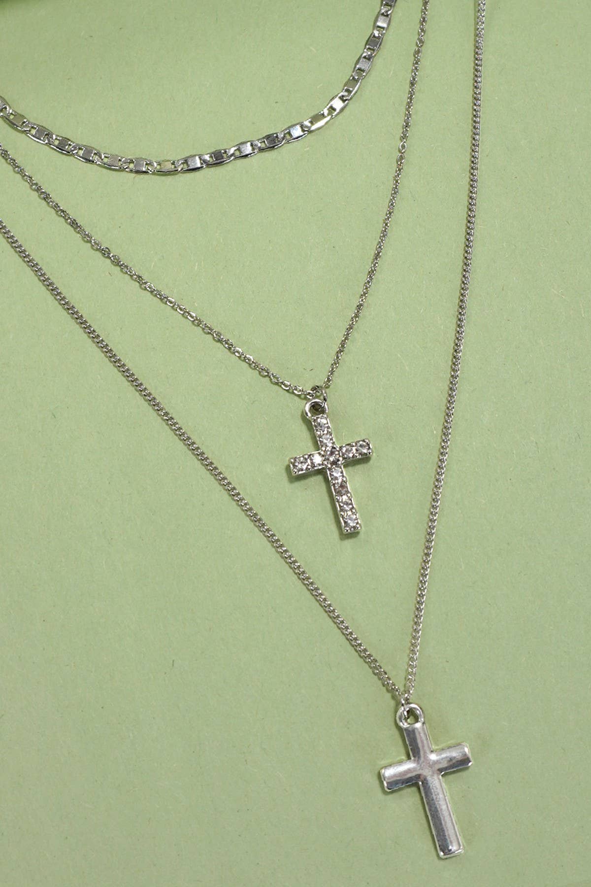 MULTI LAYER DOUBLE CROSS RHINESTONE NECKLACE