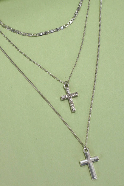 MULTI LAYER DOUBLE CROSS RHINESTONE NECKLACE