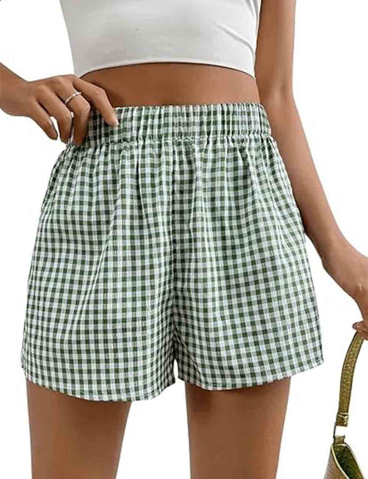 Ladies Color Block Checked Shorts