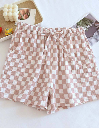 Checked Drawstring Loungewear Shorts