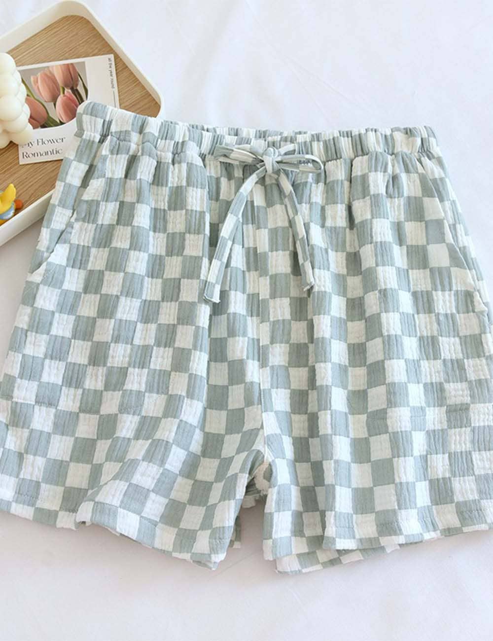 Checked Drawstring Loungewear Shorts