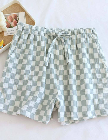 Checked Drawstring Loungewear Shorts