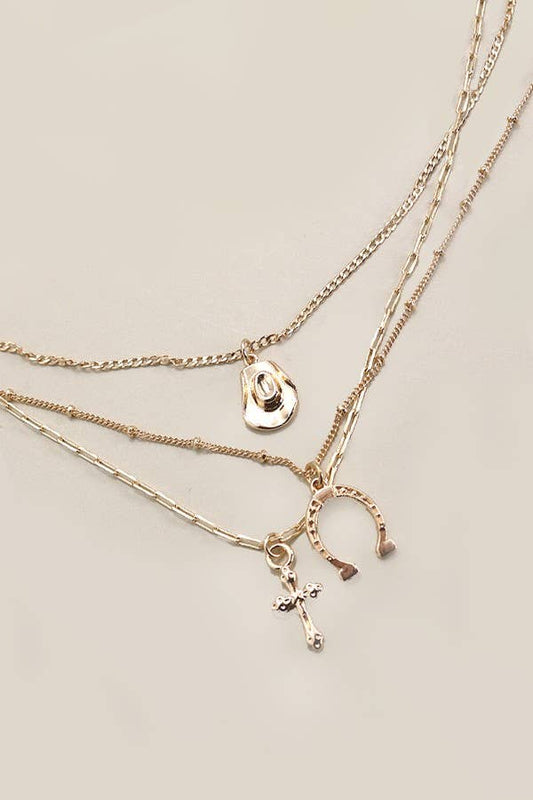 TRIO LAYER CROSS CHARM NECKLACE
